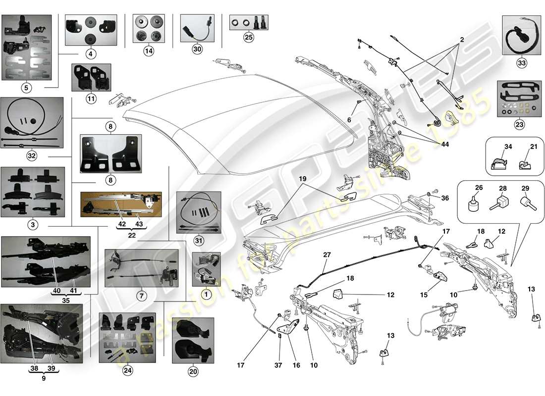 ferrari california (europe) electric roof: kinematics part diagram