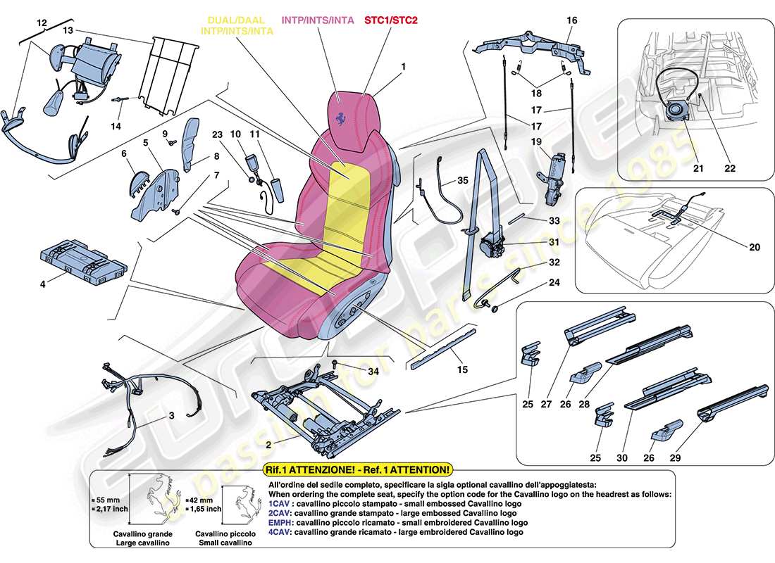 ferrari ff (rhd) front seat - seat belts, guides and adjustment part diagram