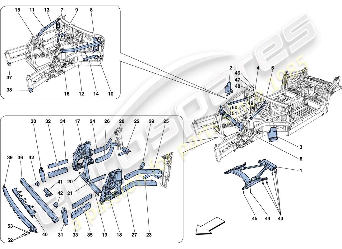 ferrari ff (rhd) structures and elements, front of vehicle part diagram