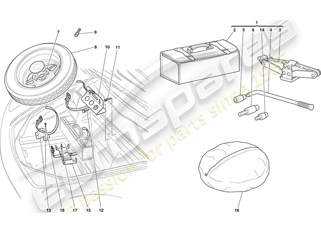 ferrari f430 coupe (europe) spare wheel and tools part diagram