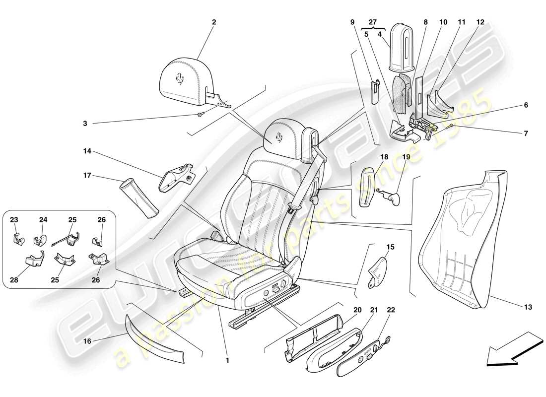 ferrari 612 sessanta (usa) electric front seat - trim and accessories part diagram