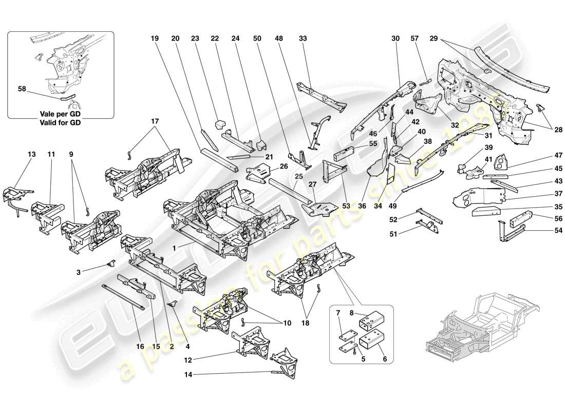 ferrari 612 sessanta (usa) structures and elements, front of vehicle part diagram