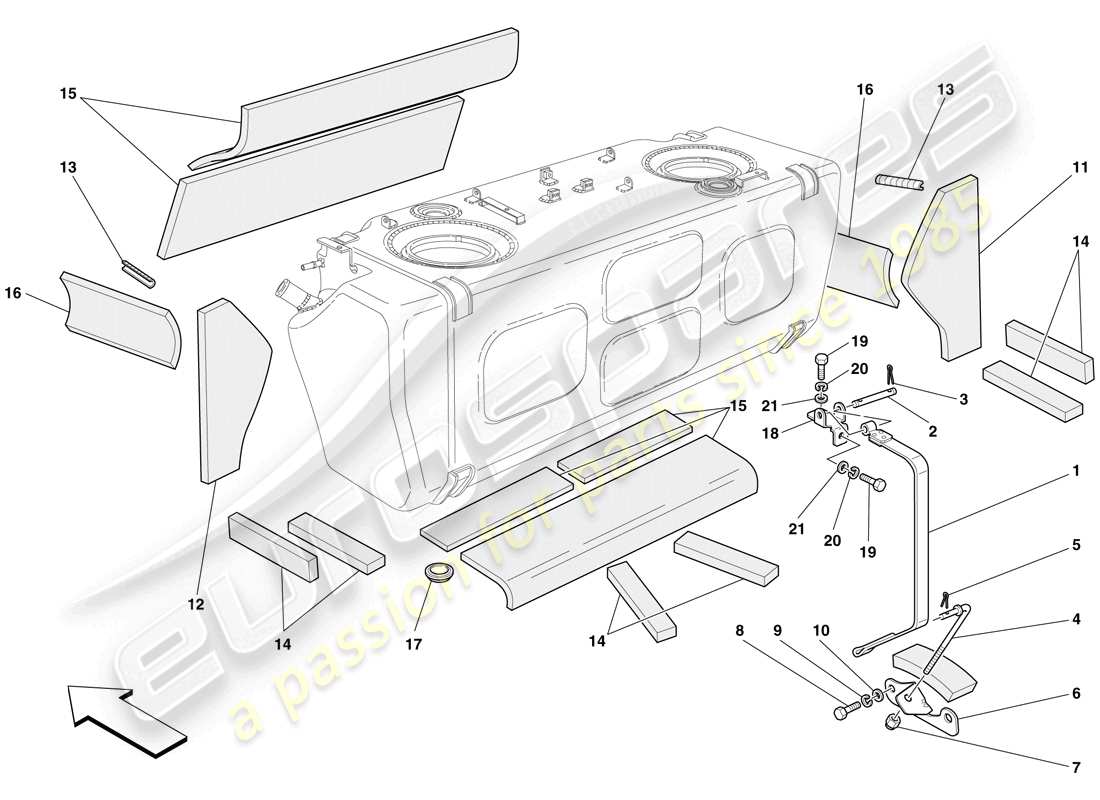 ferrari 612 sessanta (usa) fuel tank - insulation and protection part diagram