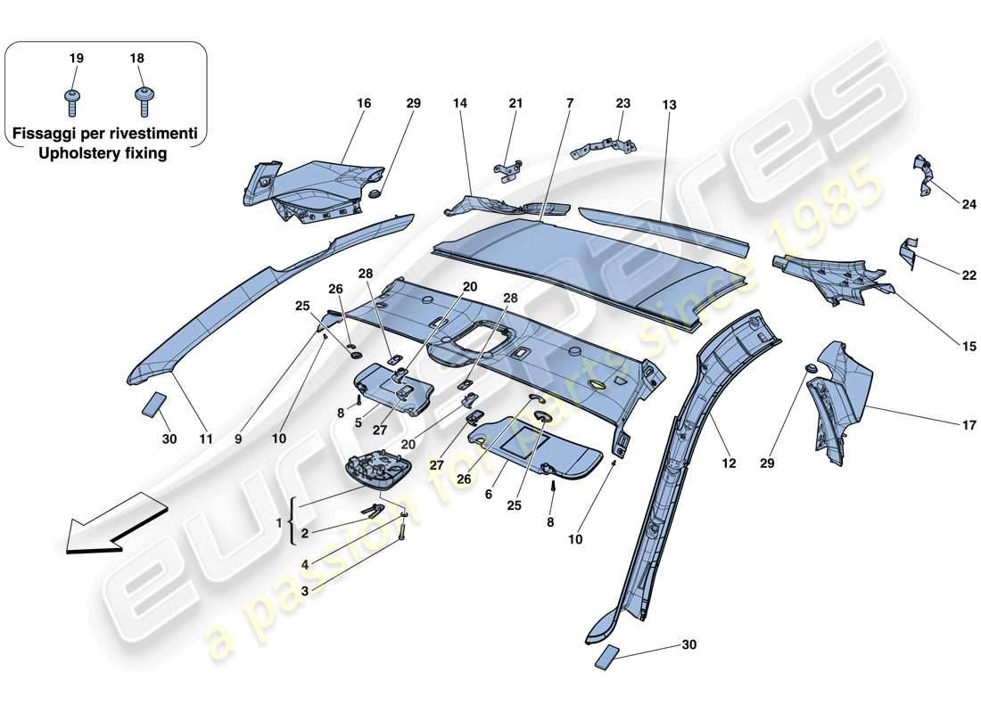 ferrari f12 berlinetta (rhd) headliner trim and accessories part diagram