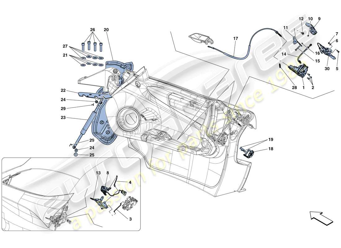 ferrari laferrari aperta (europe) doors - opening mechanisms and hinges part diagram