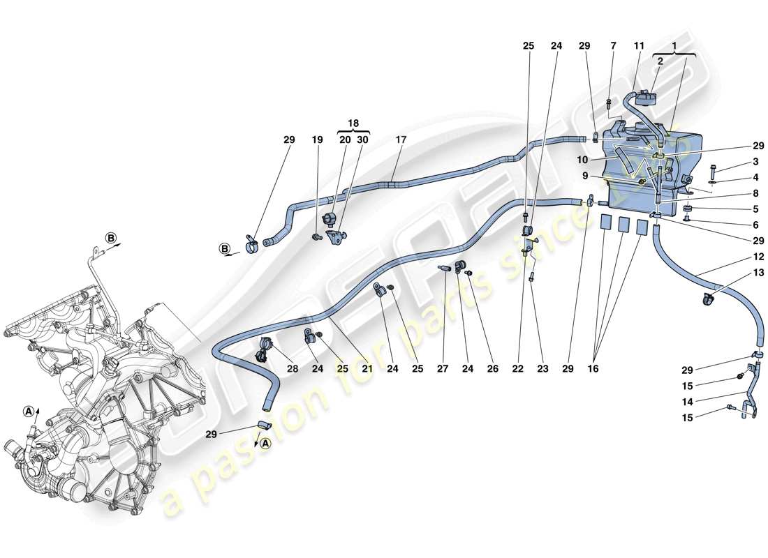 ferrari laferrari aperta (usa) header tank and pipes part diagram