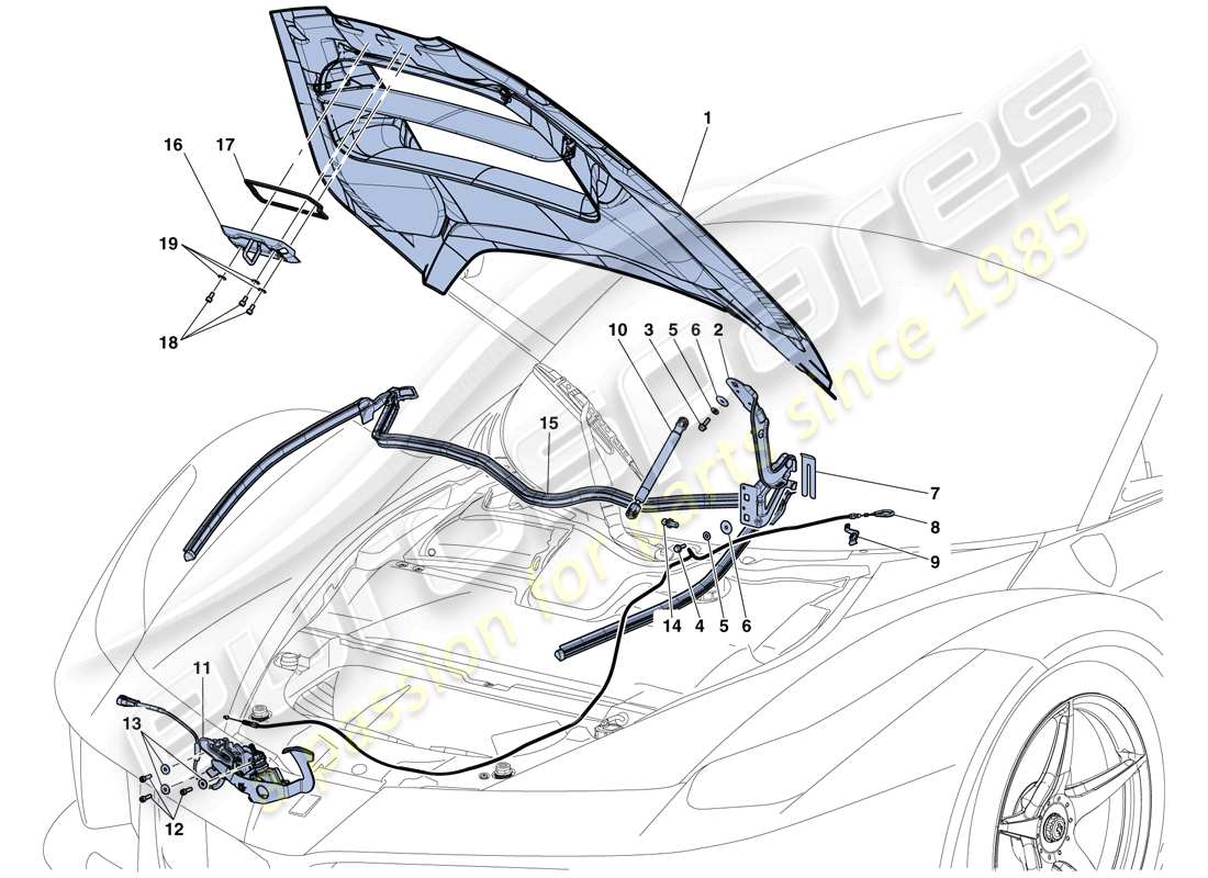 ferrari laferrari aperta (usa) front lid and release mechanism part diagram