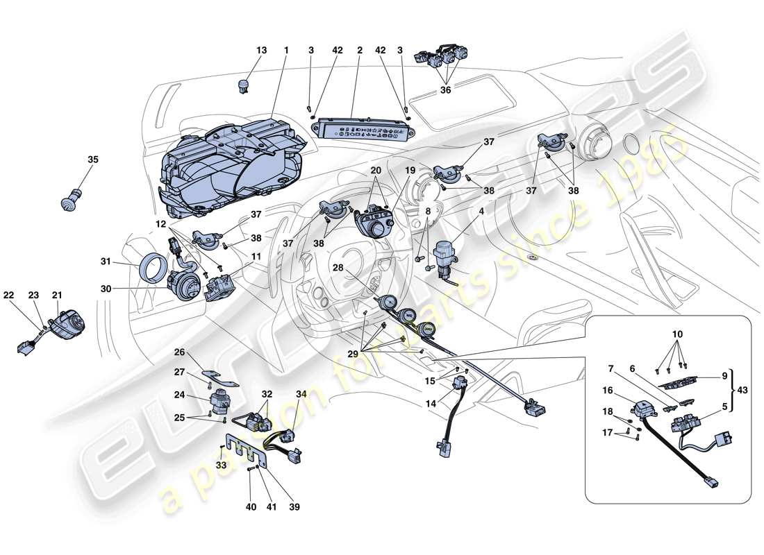 ferrari laferrari aperta (europe) dashboard and tunnel instruments part diagram