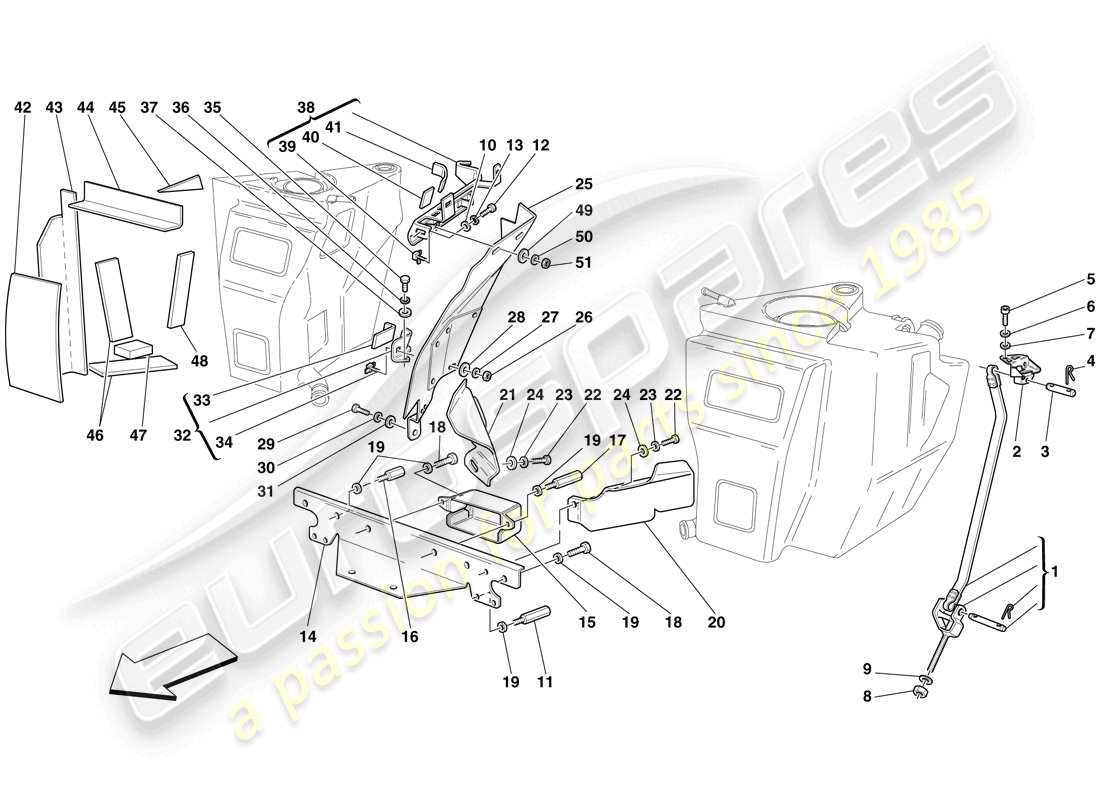 ferrari f430 spider (usa) fuel tanks - fasteners and guards part diagram