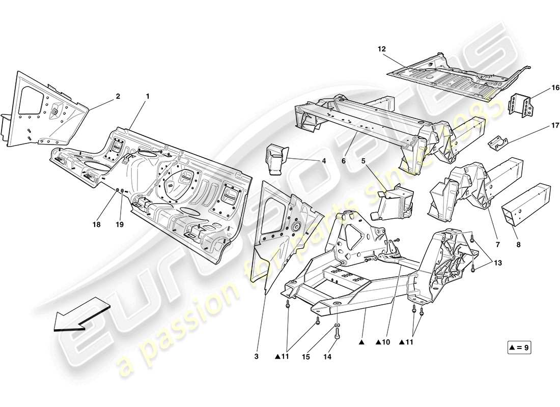 ferrari california (europe) rear structures and chassis box sections part diagram