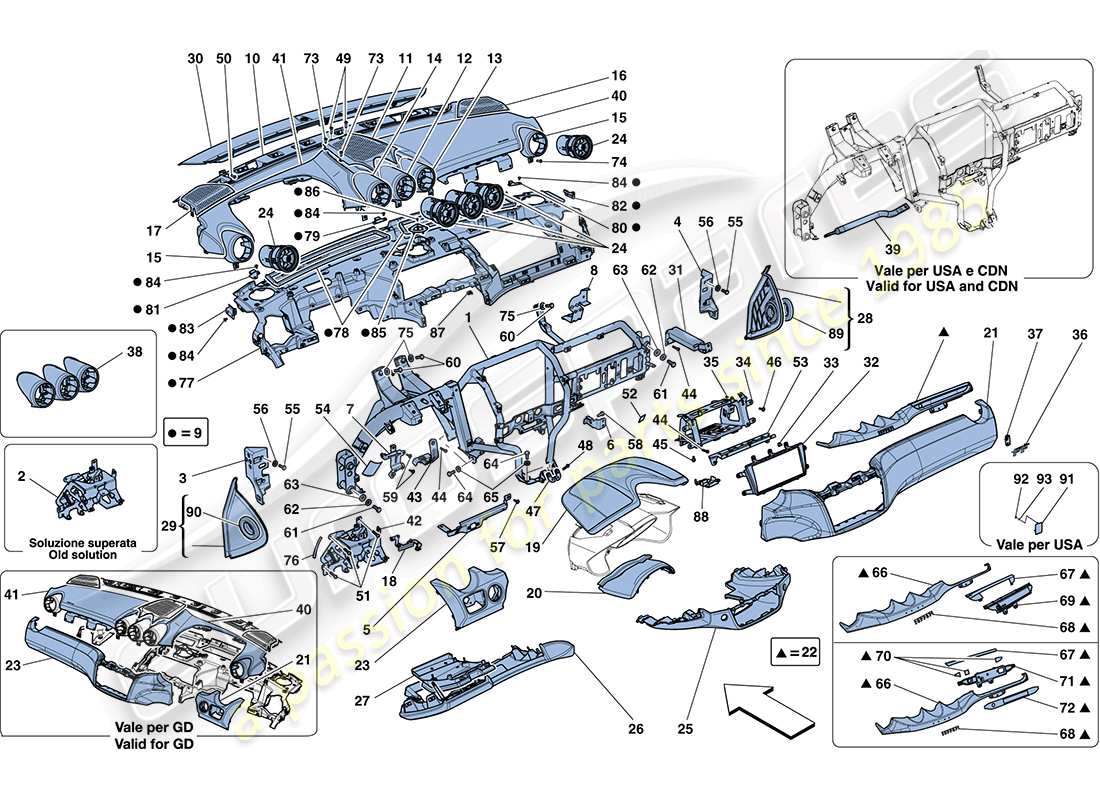 ferrari ff (rhd) dashboard part diagram