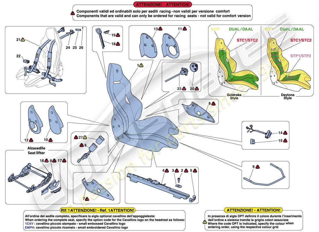 ferrari 488 gtb (rhd) racing seat part diagram