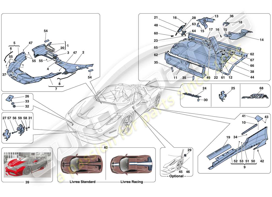 ferrari 458 speciale aperta (rhd) shields - external trim part diagram