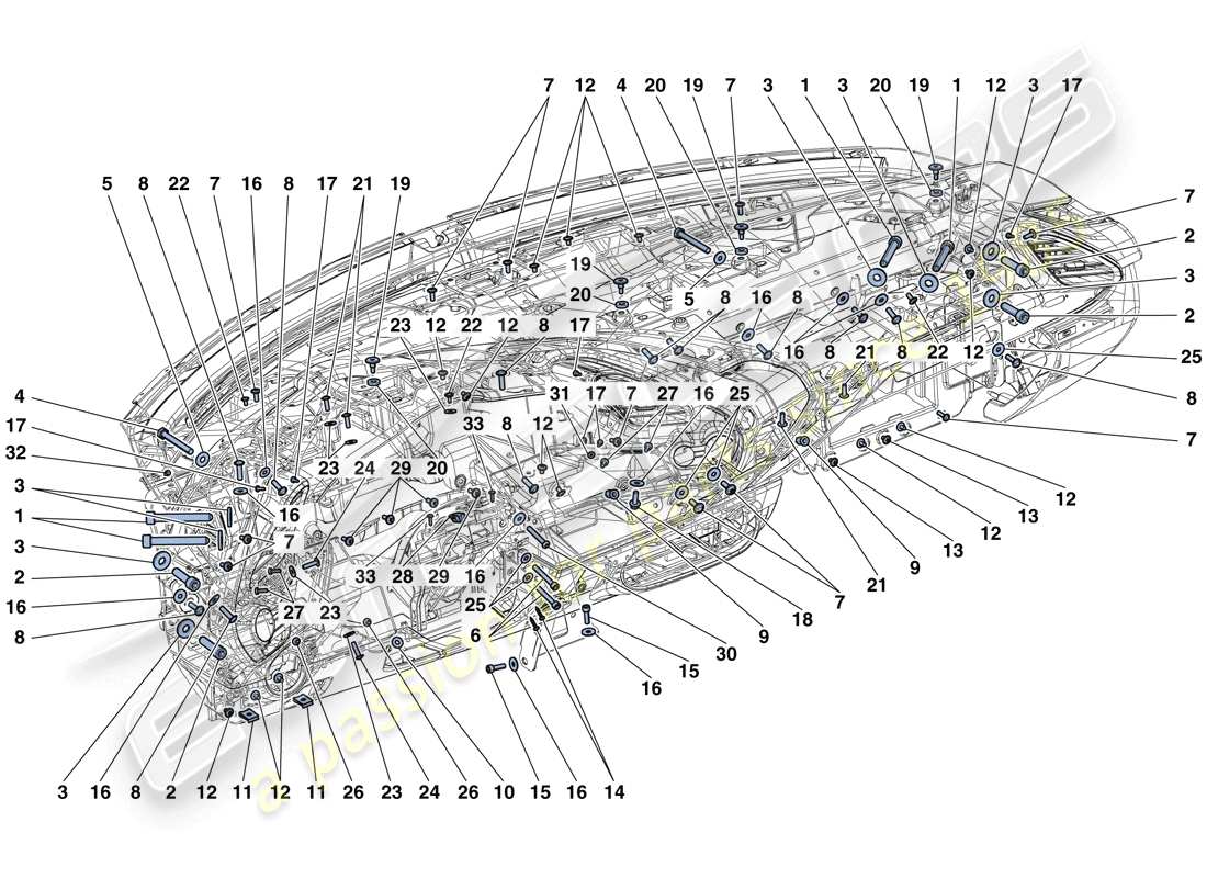 ferrari 488 gtb (rhd) dashboard fastenings part diagram