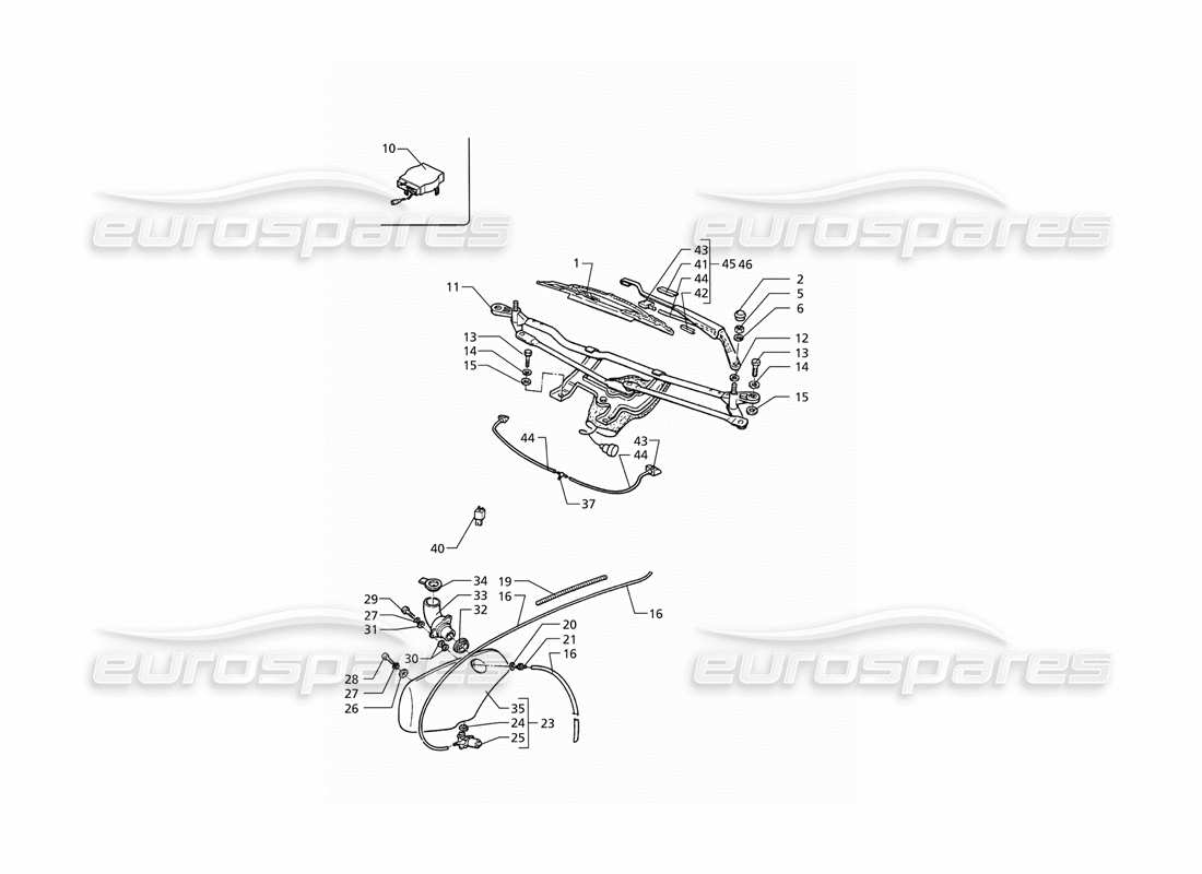 maserati qtp v8 (1998) windscreen wiper and washer (lhd) part diagram