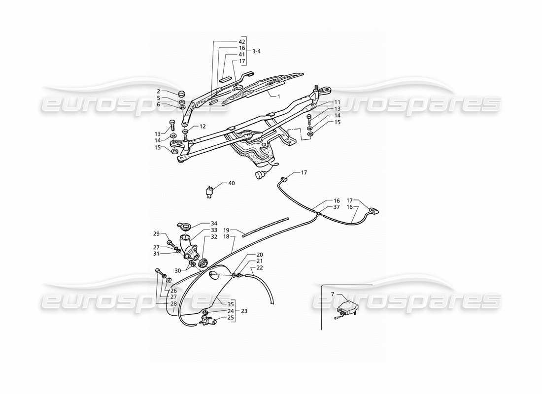 maserati qtp v8 (1998) windscreen wiper and washer (rhd) part diagram