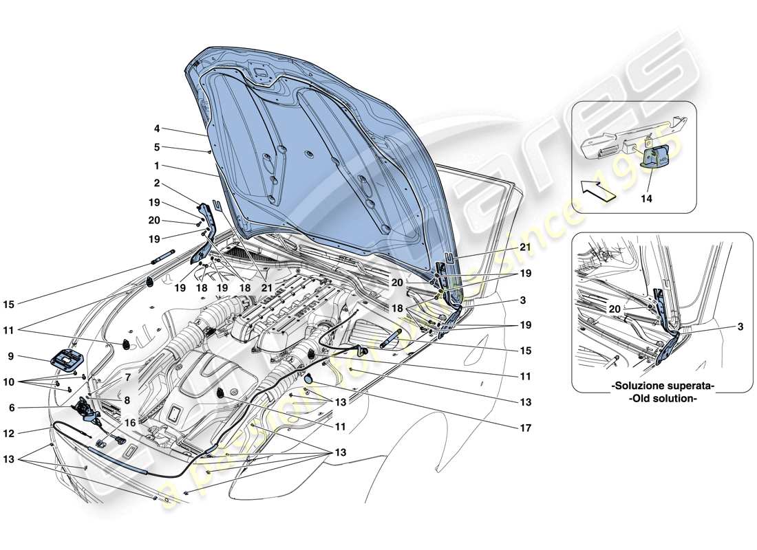 ferrari gtc4 lusso (rhd) front lid and opening mechanism part diagram