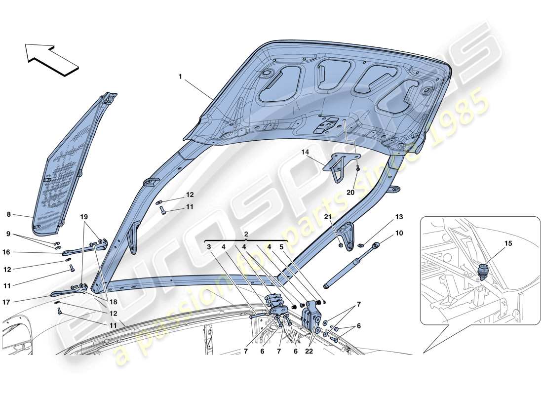 ferrari 458 italia (rhd) engine compartment lid part diagram