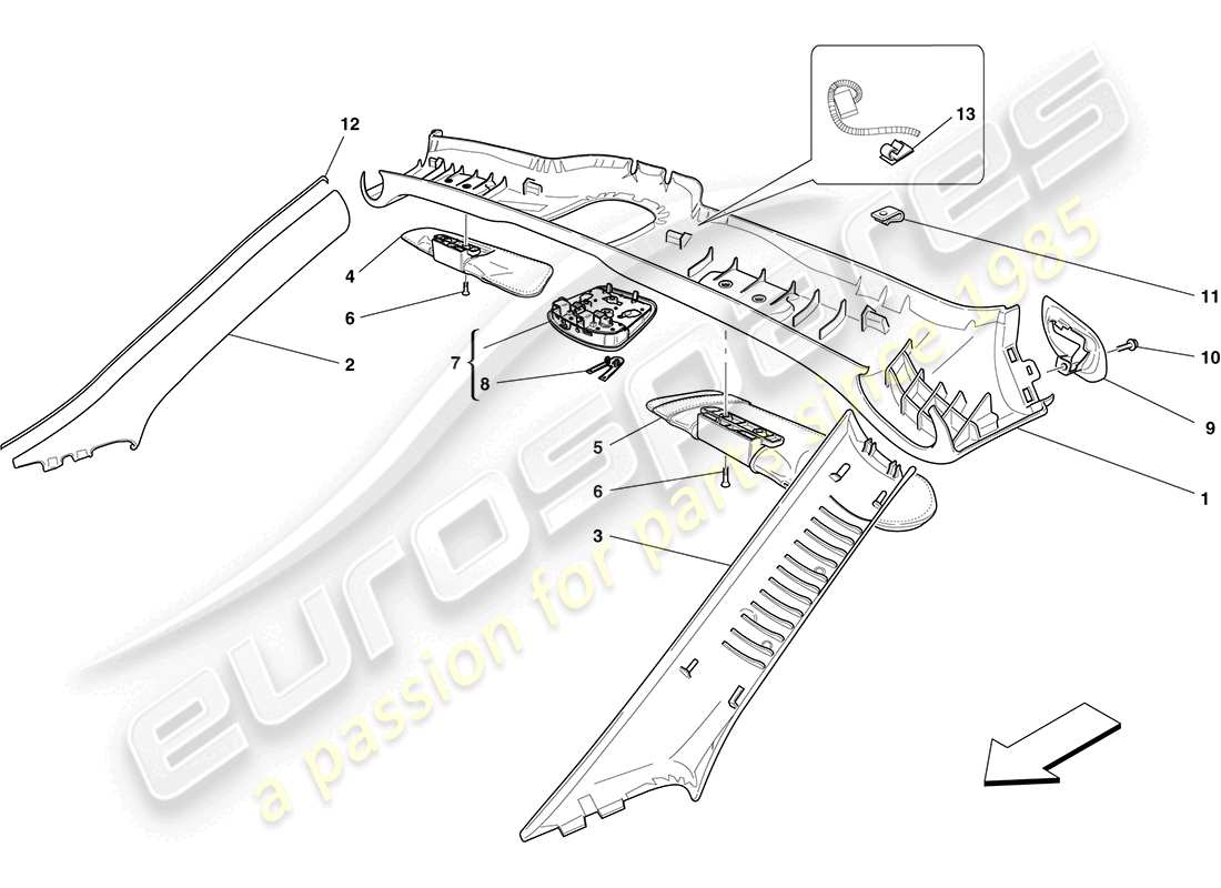 ferrari california (europe) headliner trim and accessories part diagram