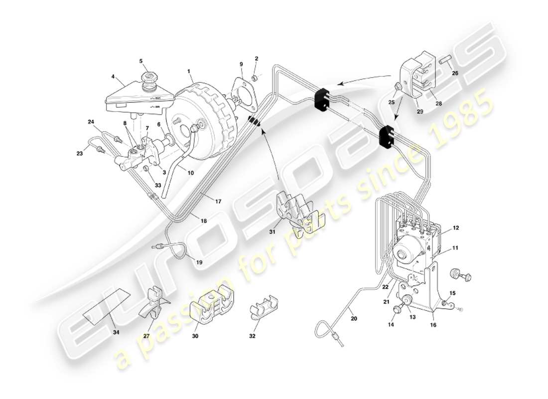 aston martin db7 vantage (2004) brake booster & modulator part diagram