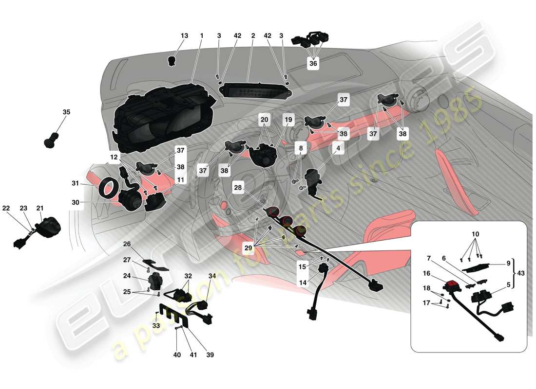 ferrari laferrari (europe) dashboard and tunnel instruments part diagram