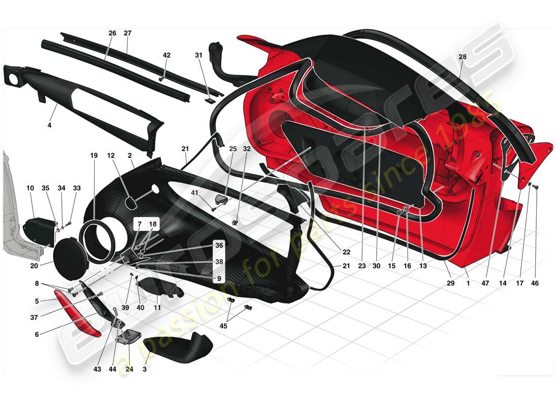 ferrari laferrari (europe) doors - substructure and trim part diagram