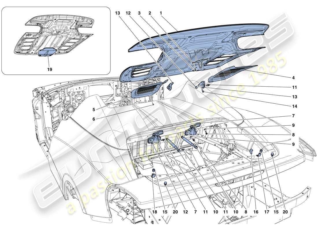 ferrari 458 spider (europe) engine compartment lid part diagram