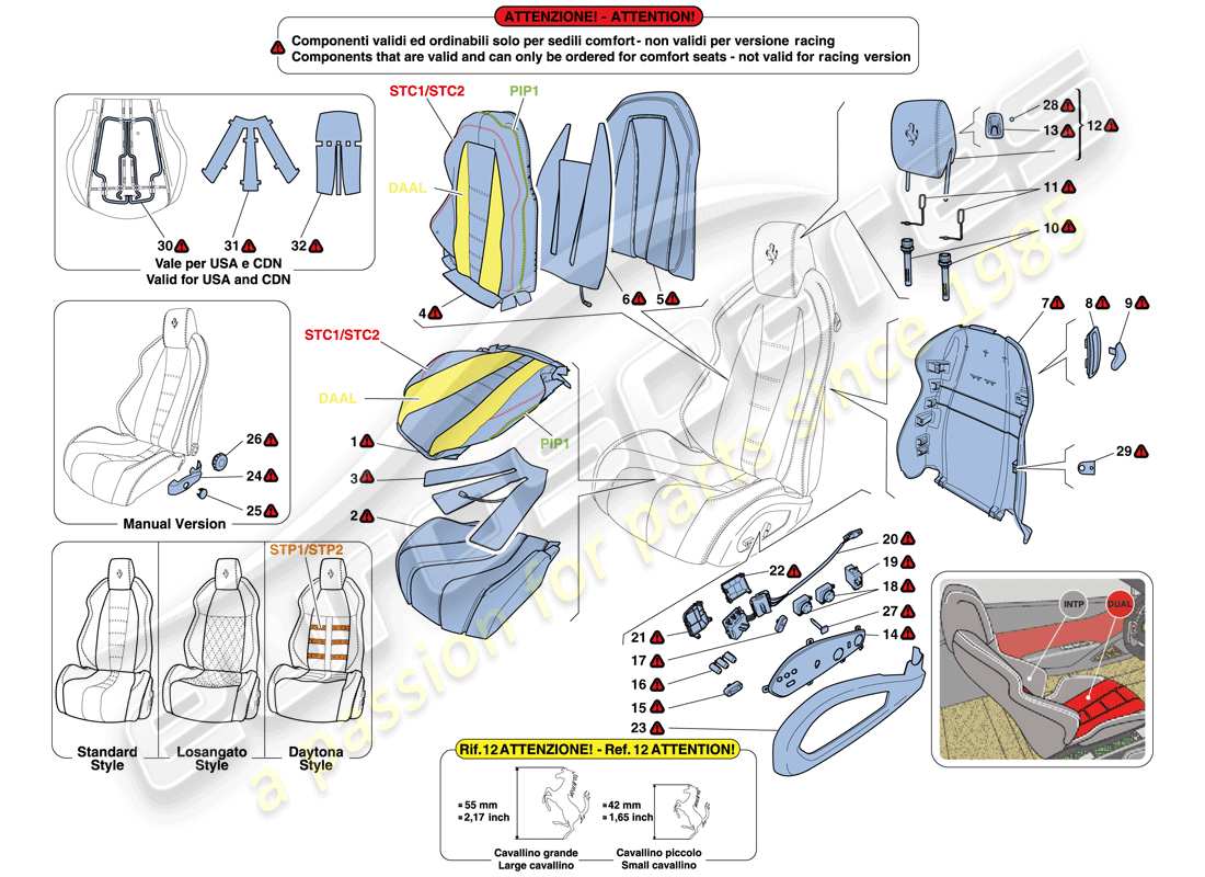 ferrari 458 spider (europe) seats - upholstery and accessories part diagram