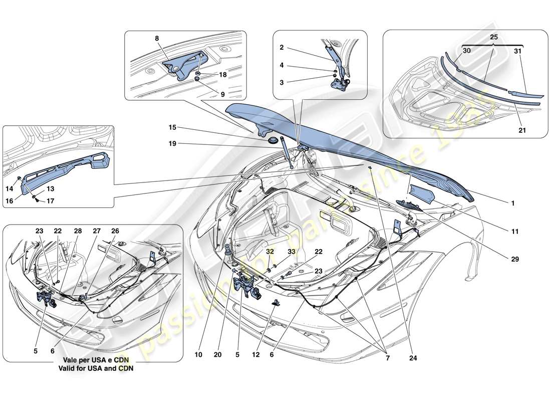 ferrari 458 spider (europe) front lid and opening mechanism part diagram