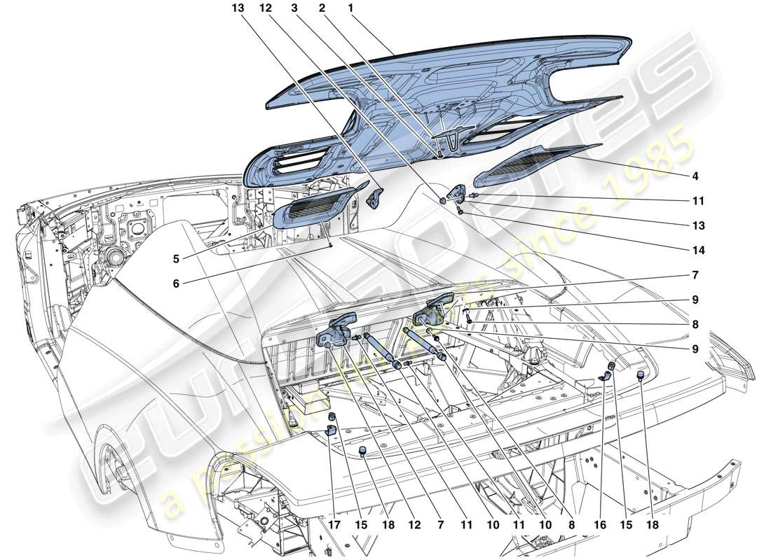 ferrari 458 speciale aperta (europe) engine compartment lid part diagram