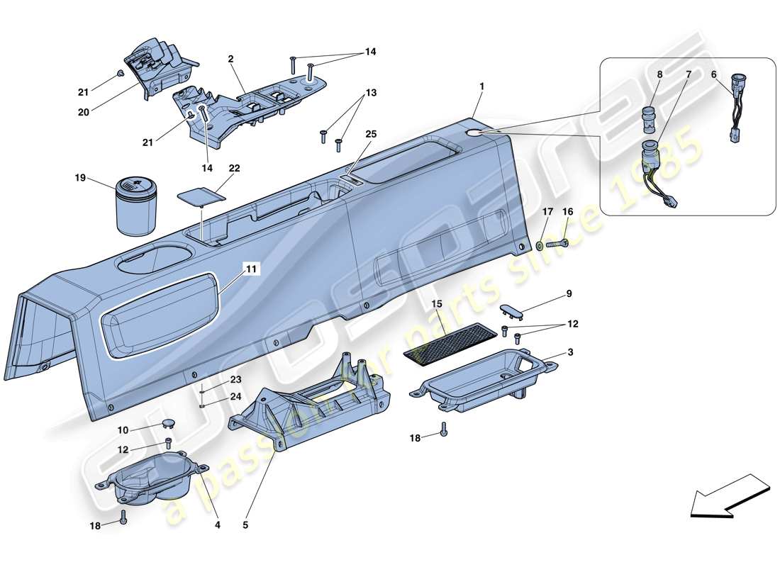 ferrari 458 speciale aperta (europe) tunnel - substructure and accessories part diagram