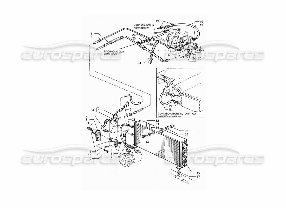 maserati ghibli 2.8 (abs) air conditioning system (rh drive) with freon r12 part diagram