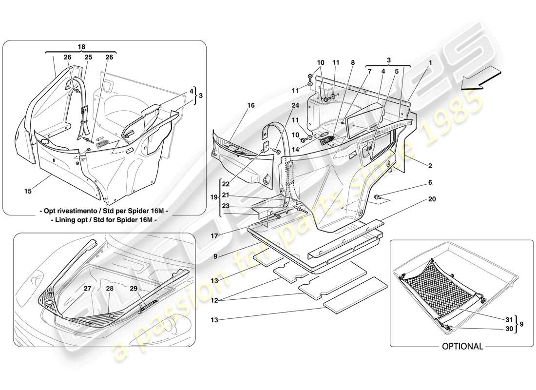 ferrari f430 scuderia (rhd) front compartment trim part diagram