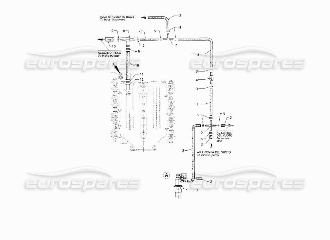 maserati qtp v8 (1998) auxiliary services vacuum system (rhd) part diagram