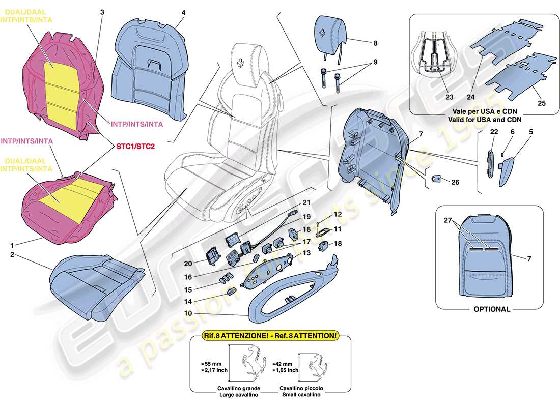 ferrari ff (rhd) front seat - trim and accessories part diagram