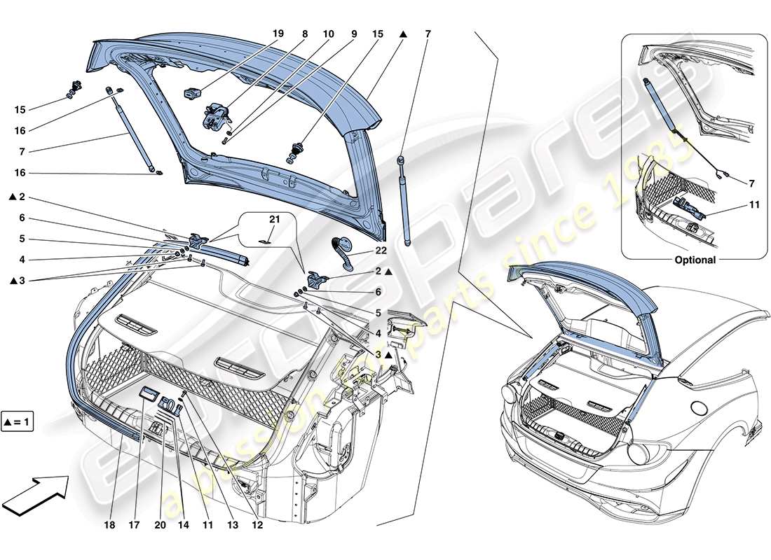 ferrari ff (europe) rear lid and opening mechanism part diagram