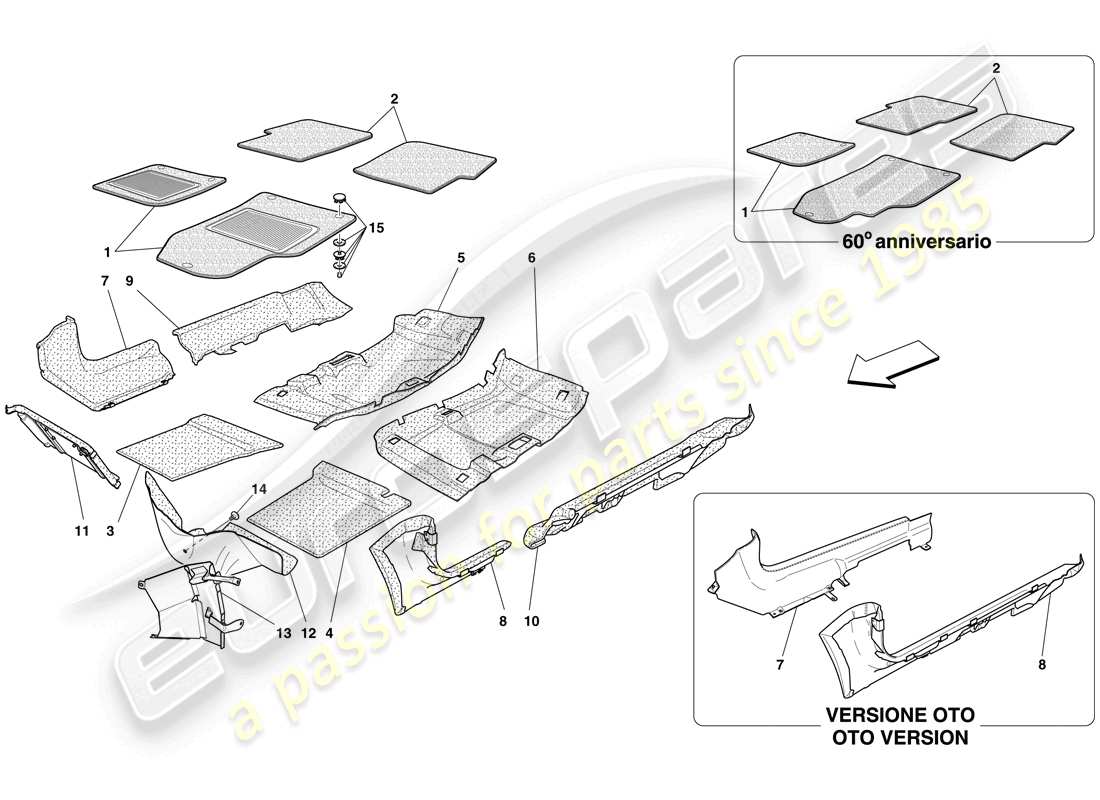 ferrari 612 sessanta (usa) passenger compartment trim and mats part diagram