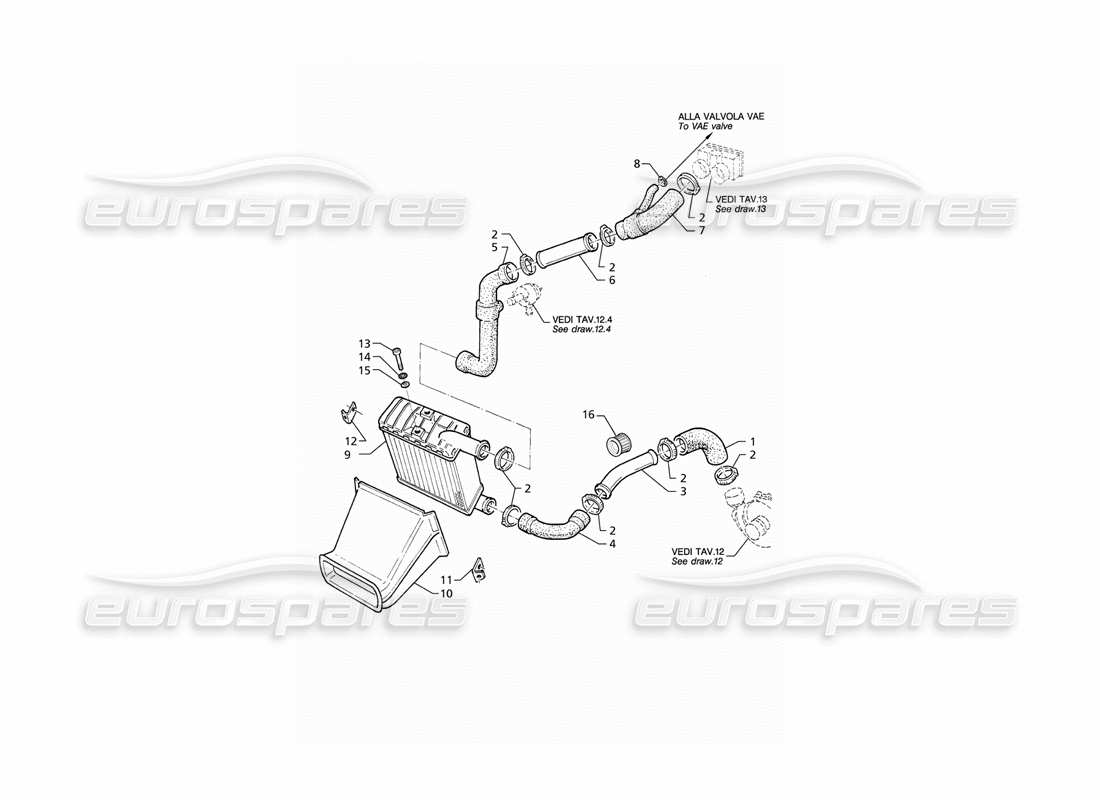 maserati qtp v8 (1998) heat exchanger - pipes - rh side part diagram