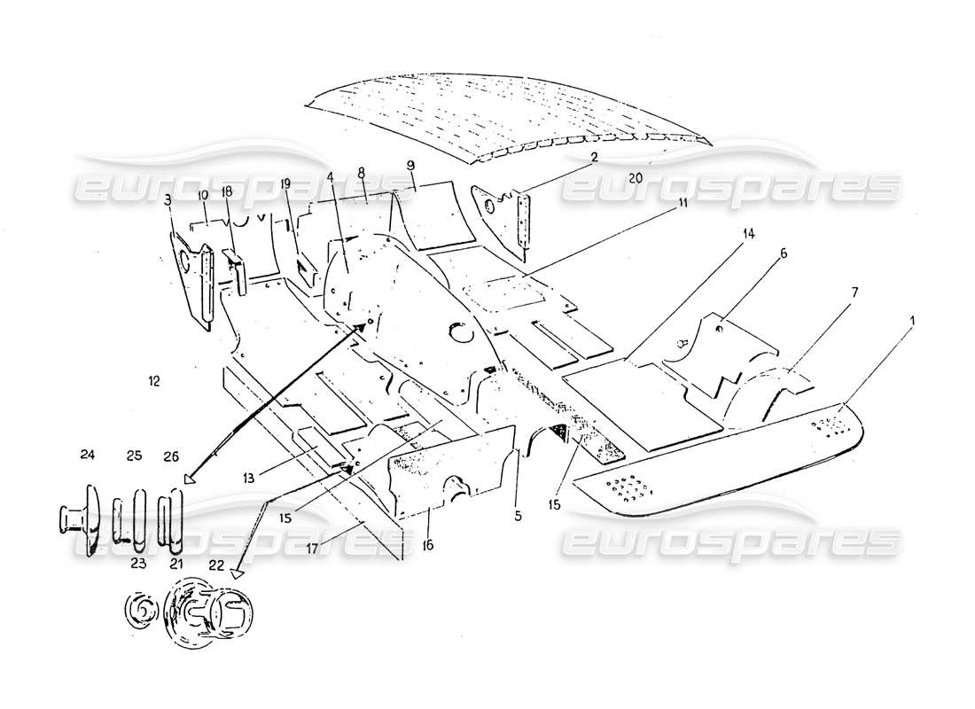 a part diagram from the ferrari 330 gt 2+2 (coachwork) parts catalogue