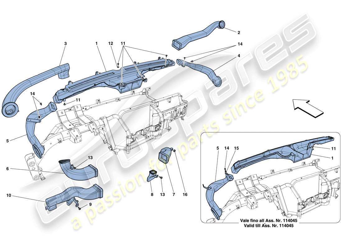 ferrari f12 berlinetta (rhd) dashboard air ducts part diagram