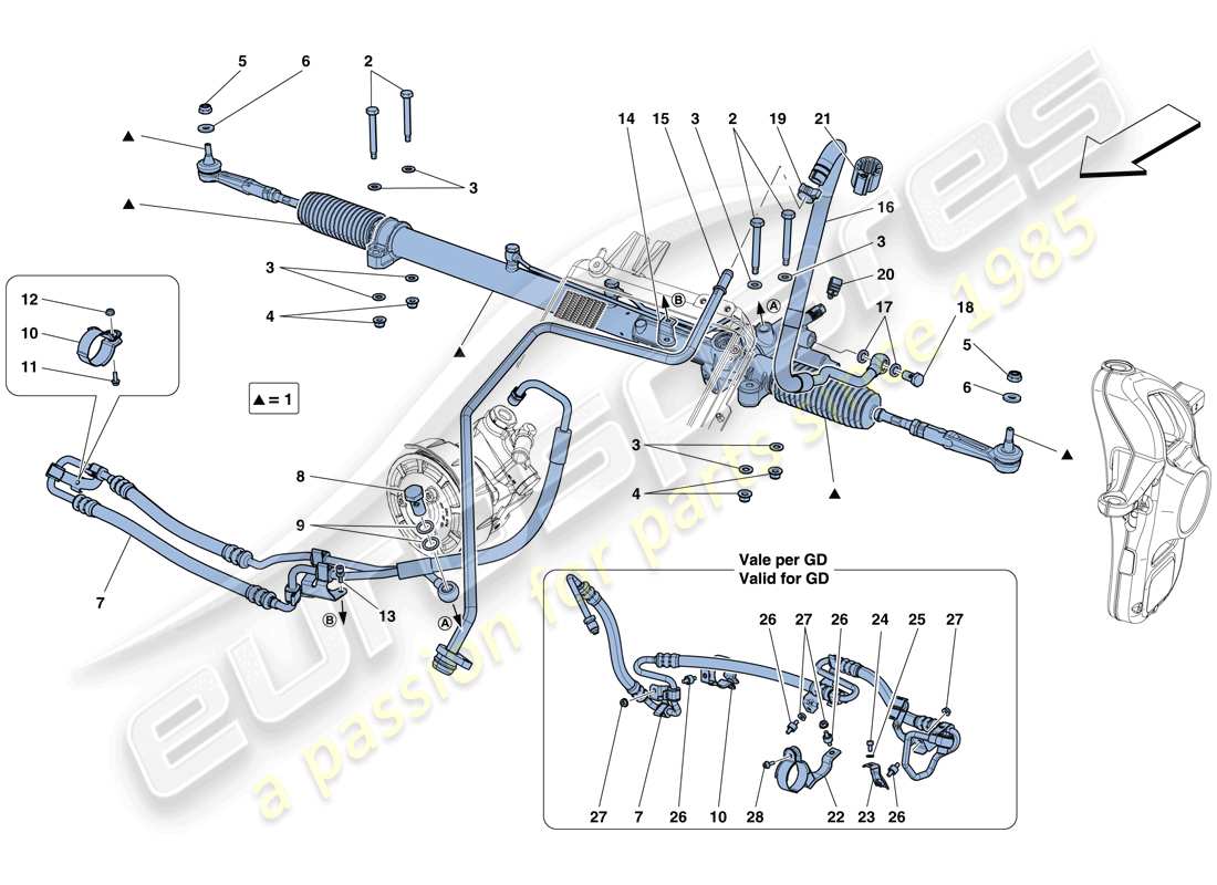 ferrari f12 tdf (usa) hydraulic power steering box part diagram