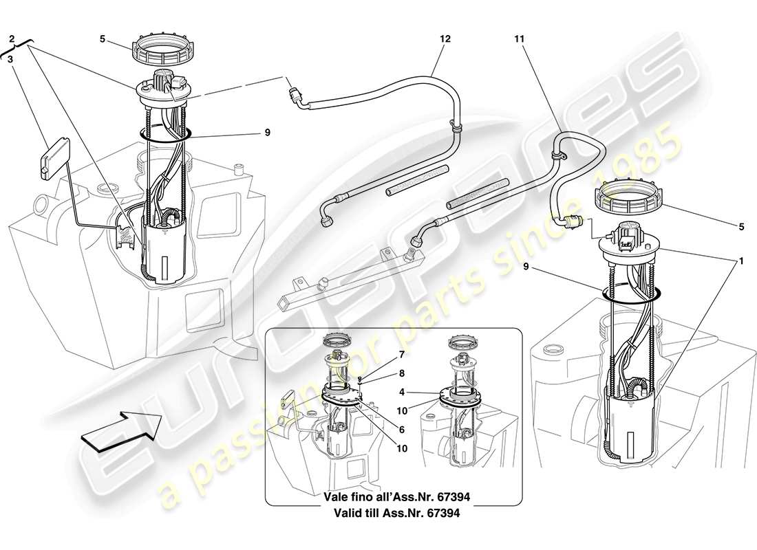 ferrari f430 coupe (rhd) fuel system pumps and pipes part diagram