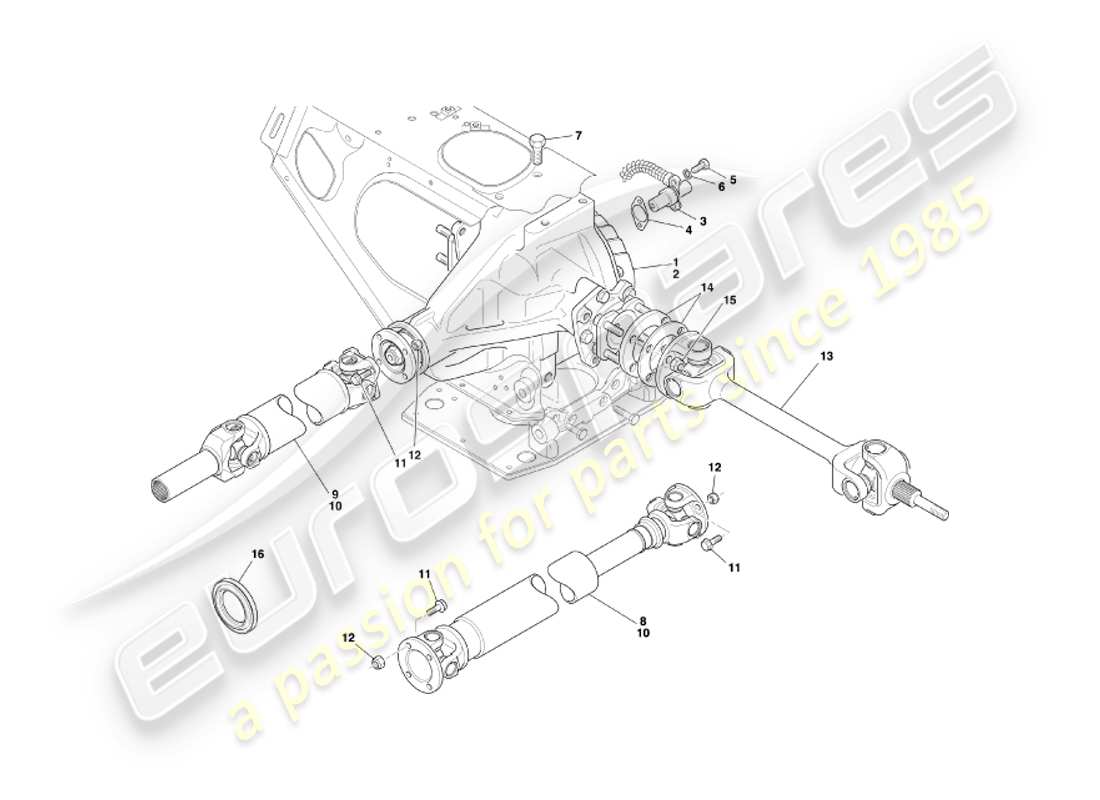 aston martin db7 vantage (2004) hypoid unit, drive & prop shafts part diagram