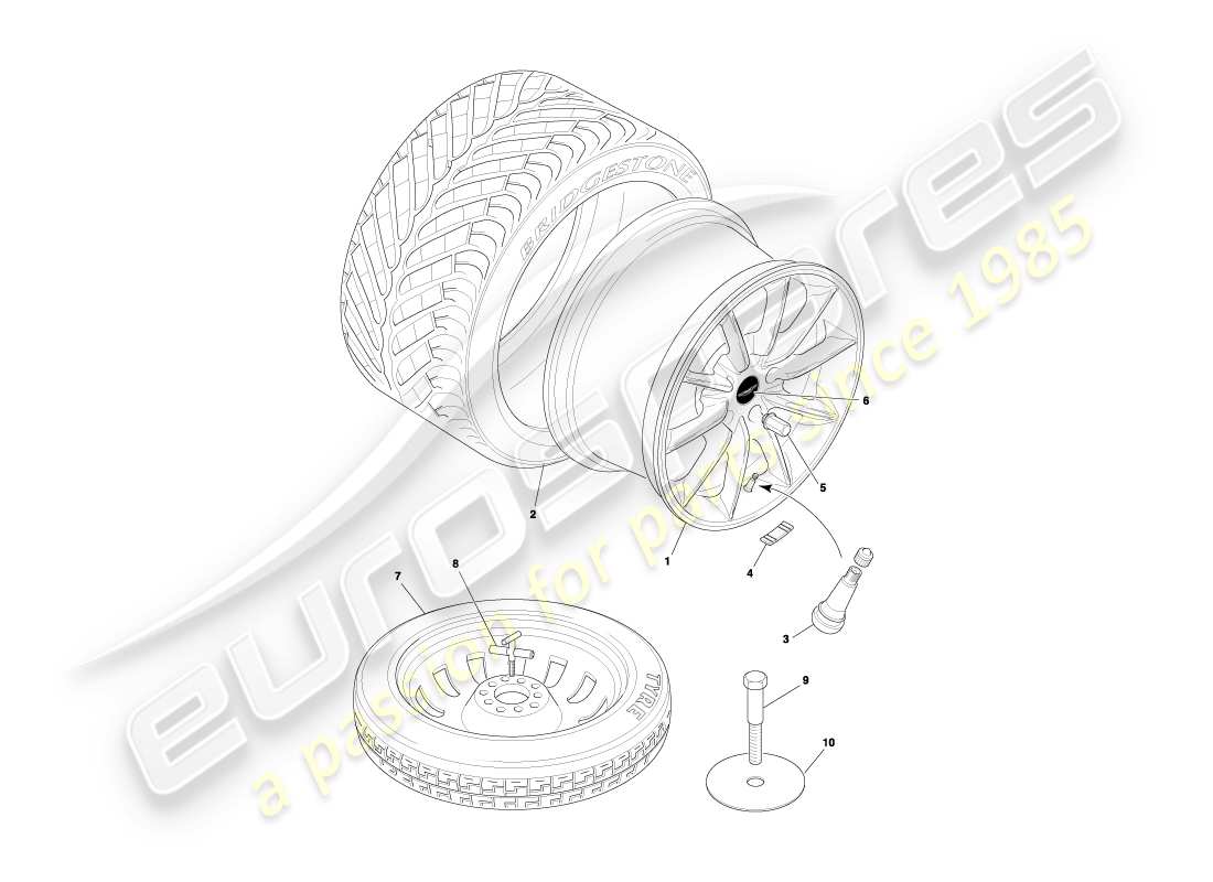 aston martin db7 vantage (2004) wheels & tyres part diagram