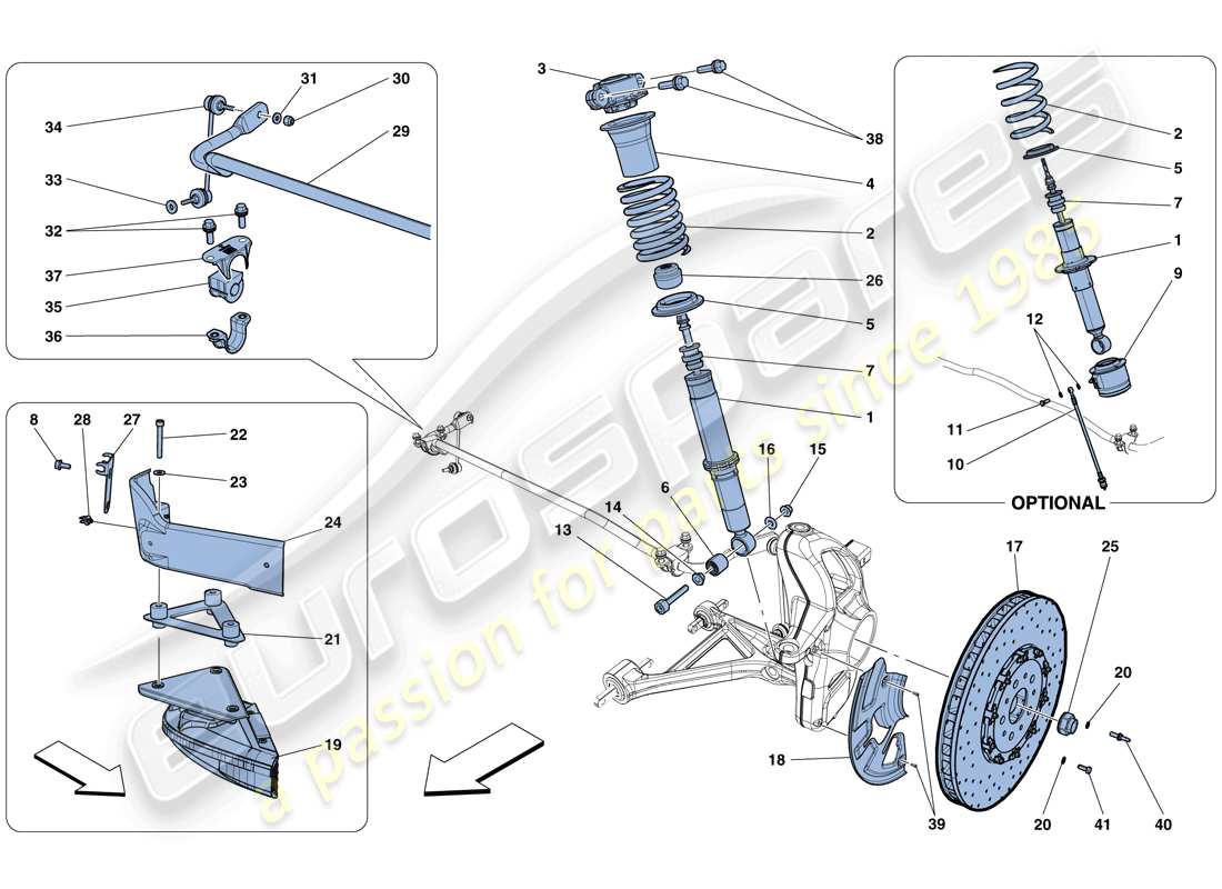 ferrari f12 tdf (usa) front suspension - shock absorber and brake disc part diagram