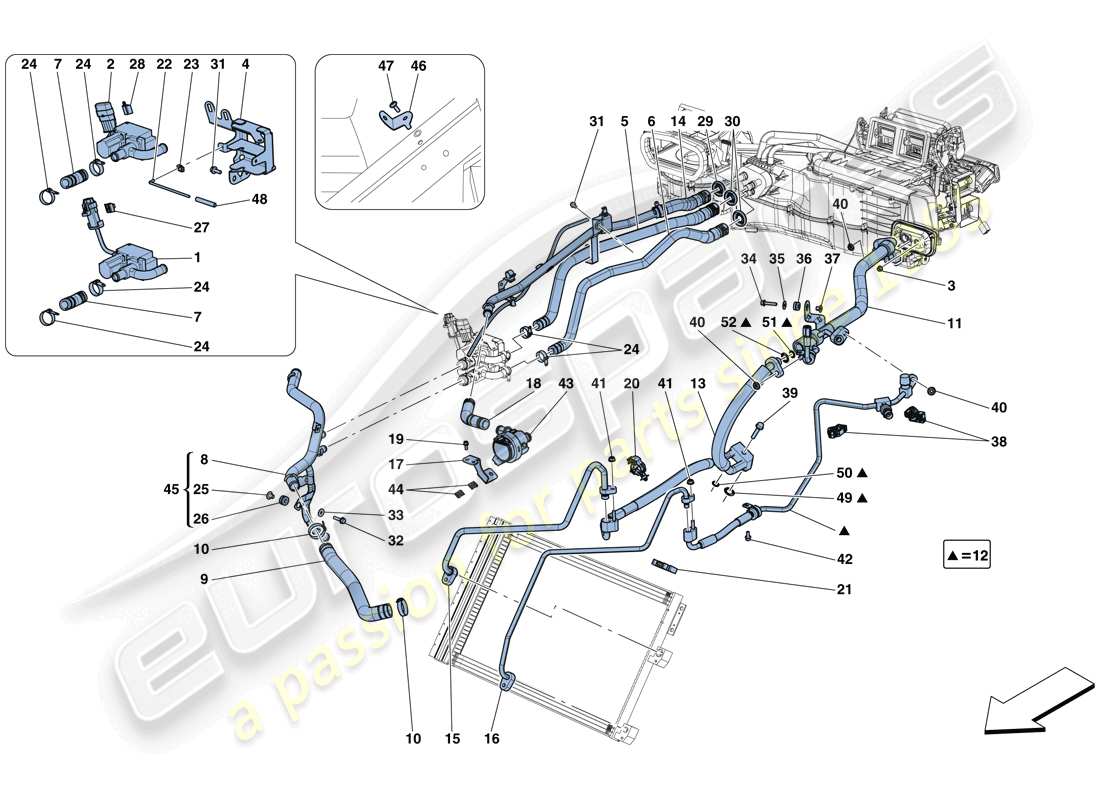 ferrari gtc4 lusso t (rhd) ac system - water and freon part diagram