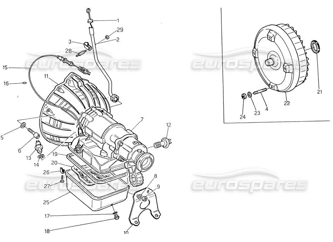 maserati 222 / 222e biturbo automatic transmission - converter (3 hp) part diagram