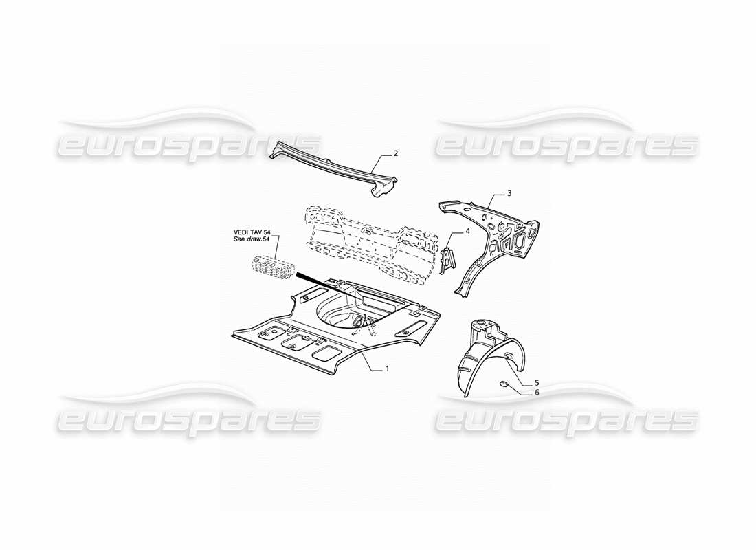 maserati qtp v8 (1998) body shell: boot floor and inner structures part diagram