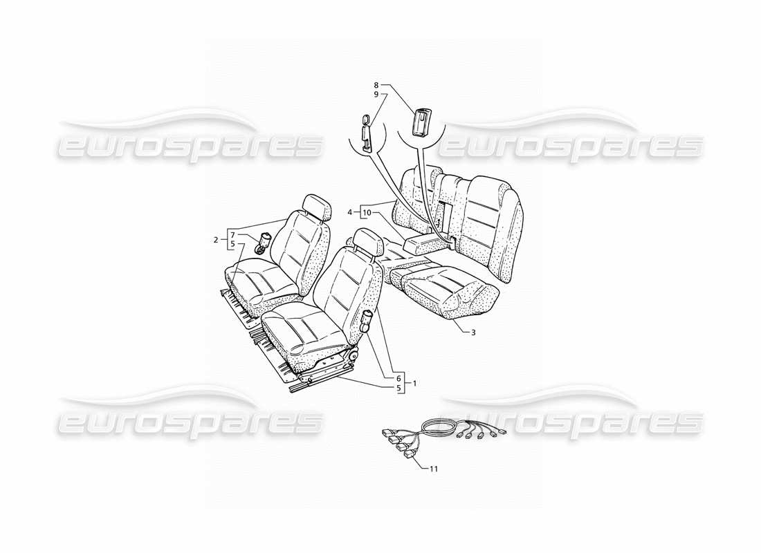 maserati qtp v8 (1998) seats: structures and accessories part diagram