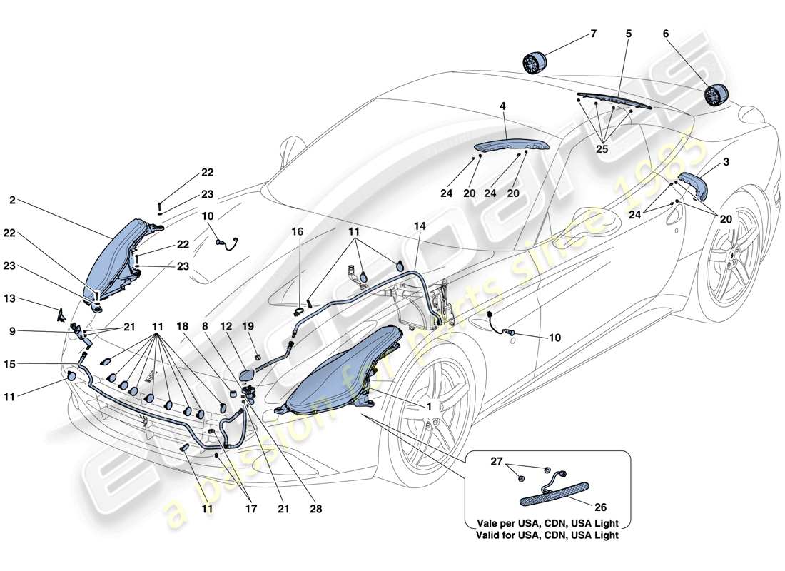 ferrari california t (usa) headlights and taillights part diagram